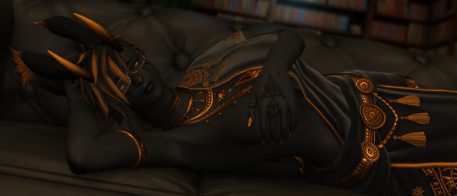 Lounging in the library.