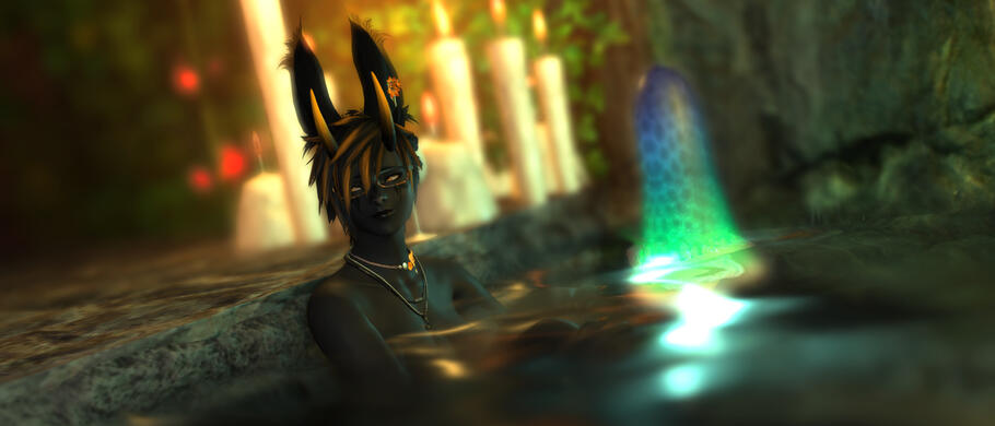 Relaxing in the hot springs of her cave.